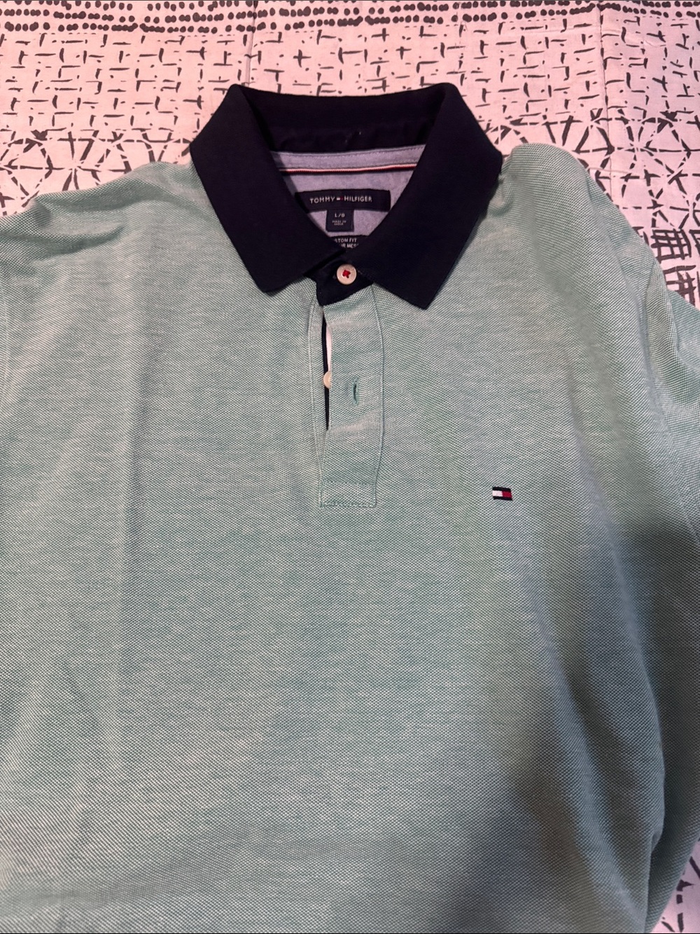 Tommy Hilfiger Mint Green Polo with Navy Collar